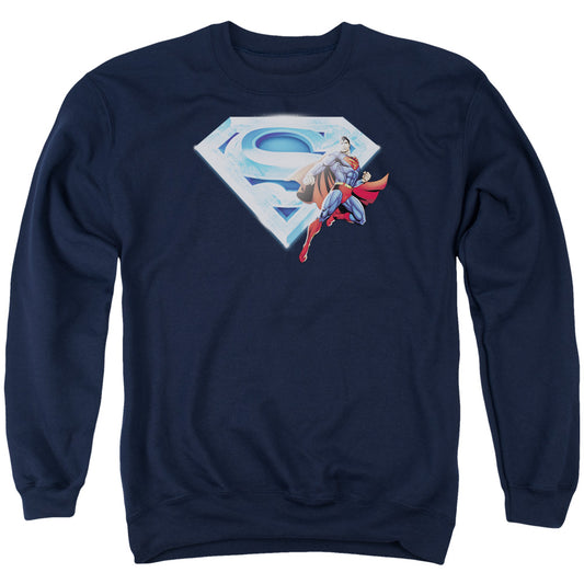 Superman Superman &amp; Crystal Logo - Adult Crewneck Sweatshirt - Navy