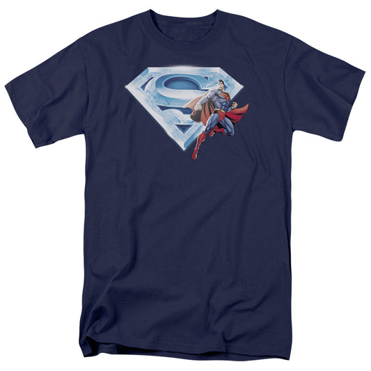 Superman - Superman & Crystal Logo - Short Sleeve Adult 18/1 - Navy T-shirt