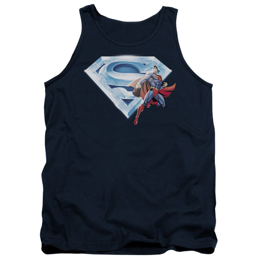 Superman - Superman & Crystal Logo - Adult Tank - Navy