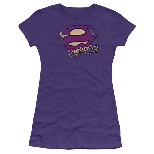 Superman - Bizarro Logo Distressed - Short Sleeve Junior Sheer - Purple T-shirt