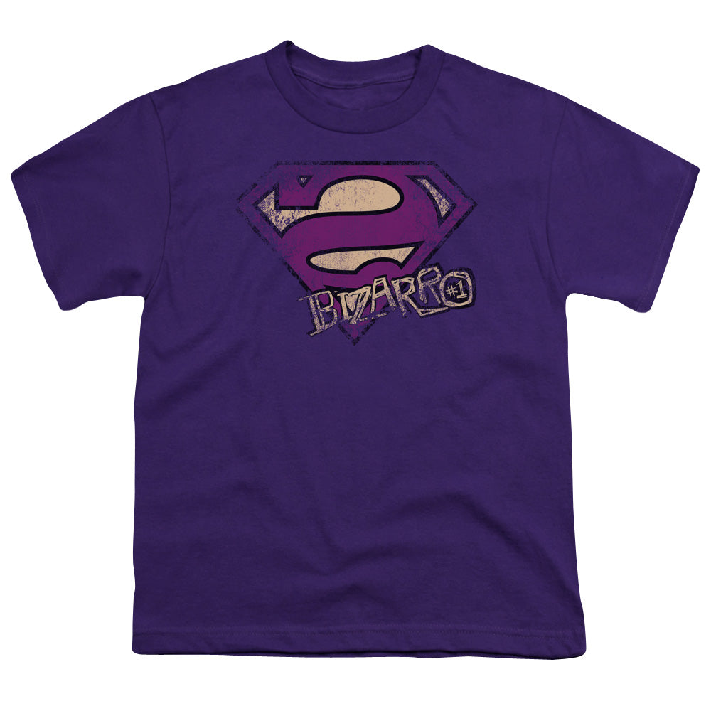 Superman - Bizarro Logo Distressed - Short Sleeve Youth 18/1 - Purple T-shirt