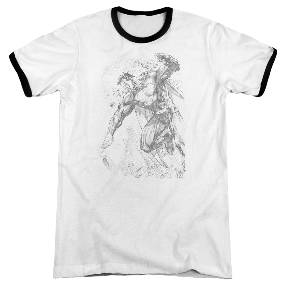 Superman Pencil City To Space - Adult Ringer - White/black