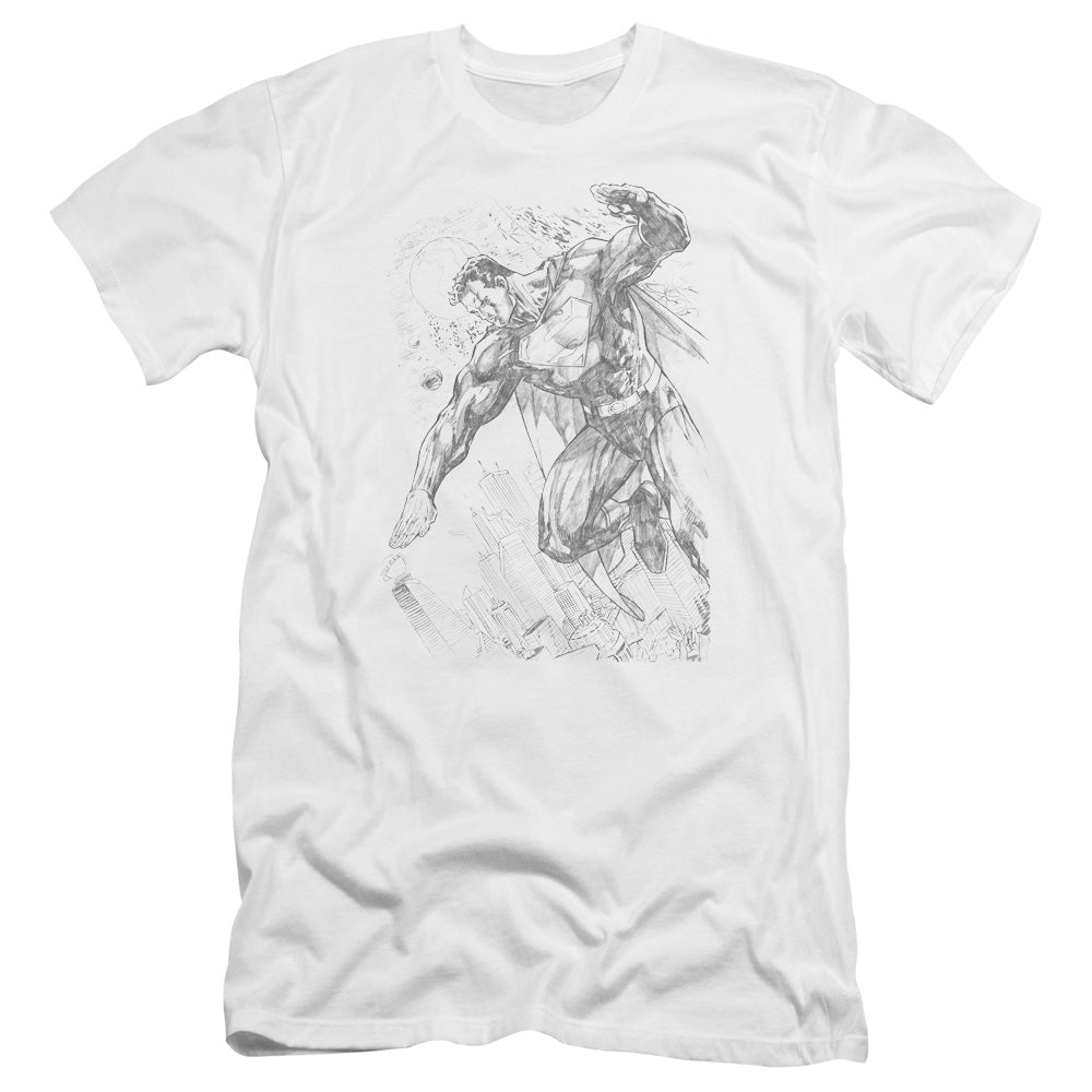 Superman - Pencil City To Space-premuim Canvas Adult Slim Fit 30/1 - White