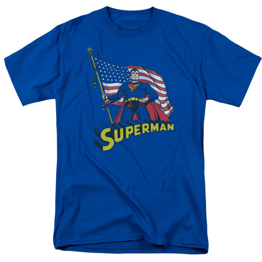 Superman - American Flag - Short Sleeve Adult 18/1 - Royal Blue T-shirt