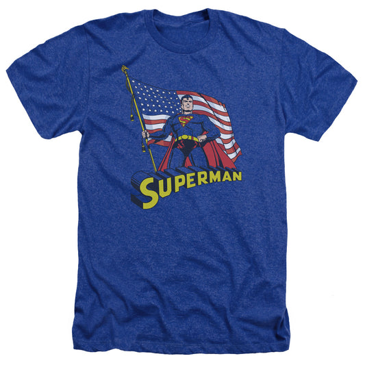 Superman - American Flag - Adult Heather - Royal Blue