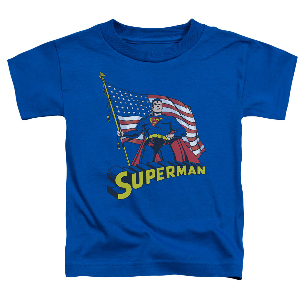 Superman - American Flag - Short Sleeve Toddler Tee - Royal Blue T-shirt