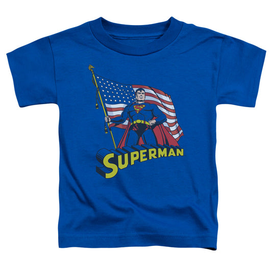 Superman - American Flag - Short Sleeve Toddler Tee - Royal Blue T-shirt