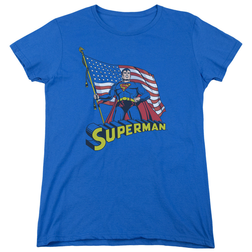 Superman - American Flag - Short Sleeve Womens Tee - Royal Blue T-shirt