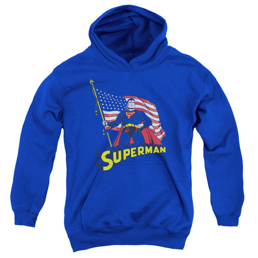 Superman - American Flag - Youth Pull-over Hoodie - Royal