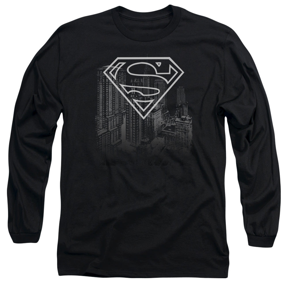 Superman - Skyline - Long Sleeve Adult 18/1 - Black T-shirt