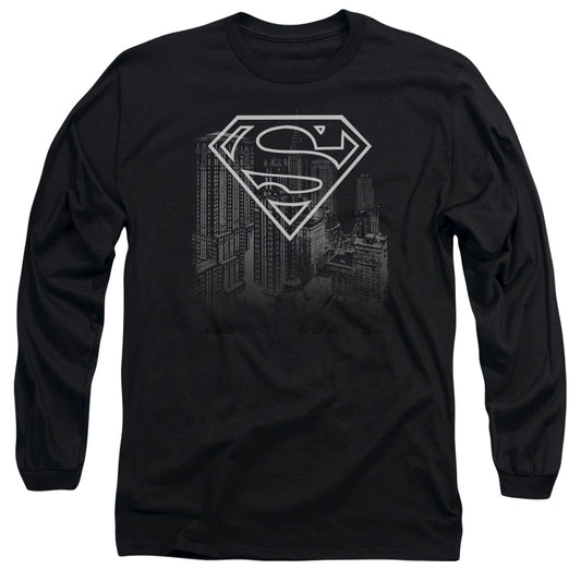 Superman - Skyline - Long Sleeve Adult 18/1 - Black T-shirt