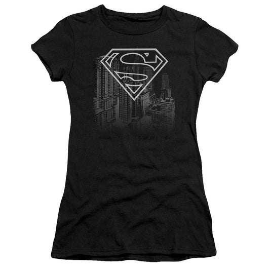 Superman - Skyline - Short Sleeve Junior Sheer - Black T-shirt