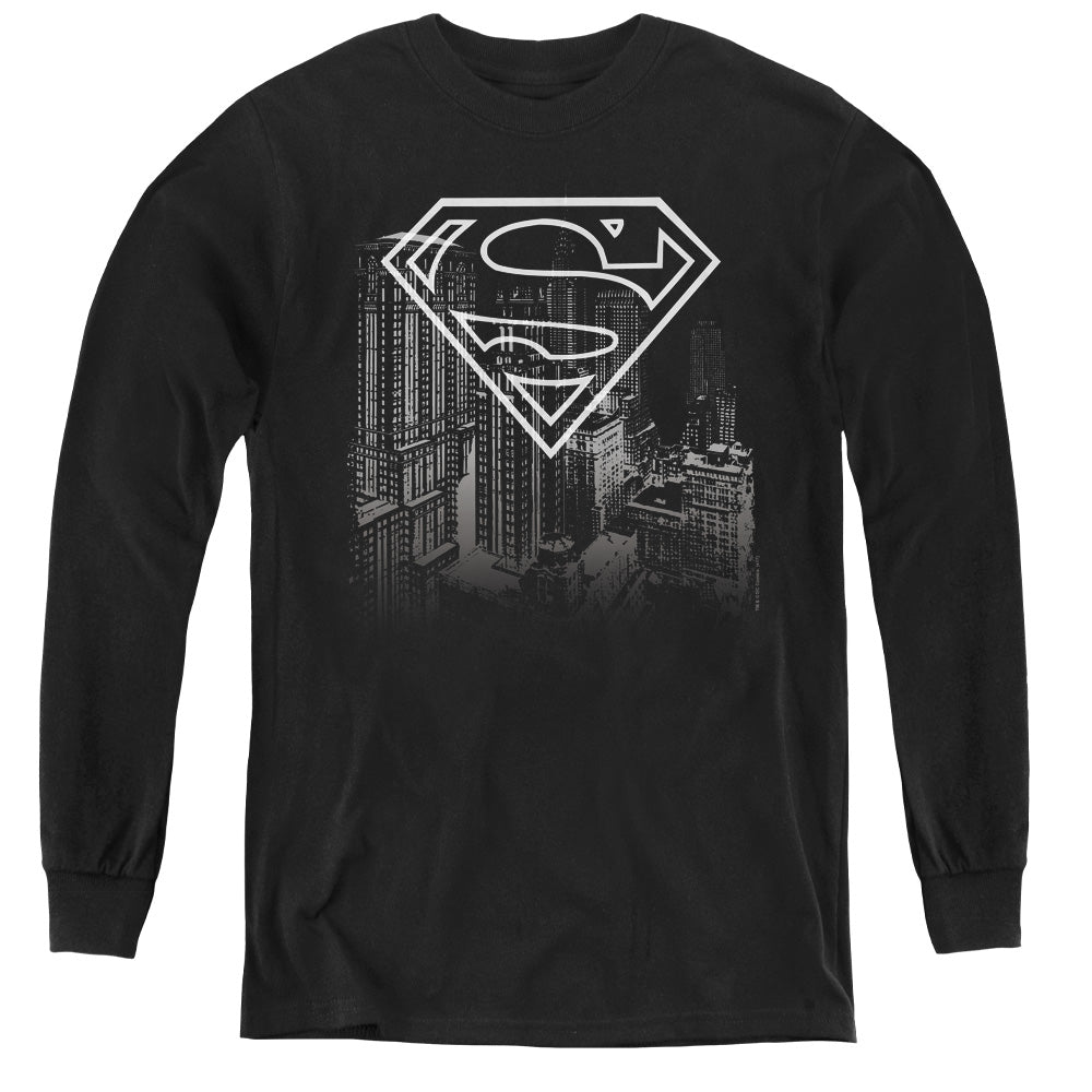Superman - Skyline - Youth Long Sleeve Tee - Black