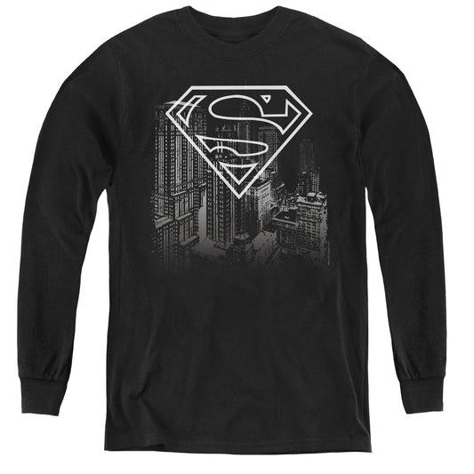 Superman - Skyline - Youth Long Sleeve Tee - Black