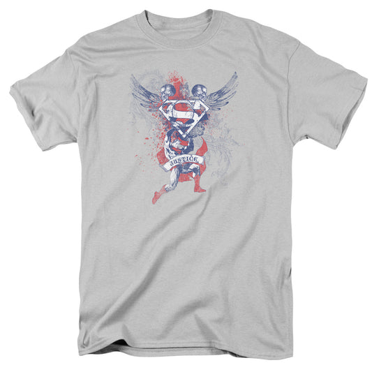 Superman - Justice Upheld - Short Sleeve Adult 18/1 - Silver T-shirt
