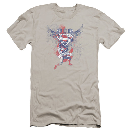 Superman - Justice Upheld-premuim Canvas Adult Slim Fit 30/1 - Silver
