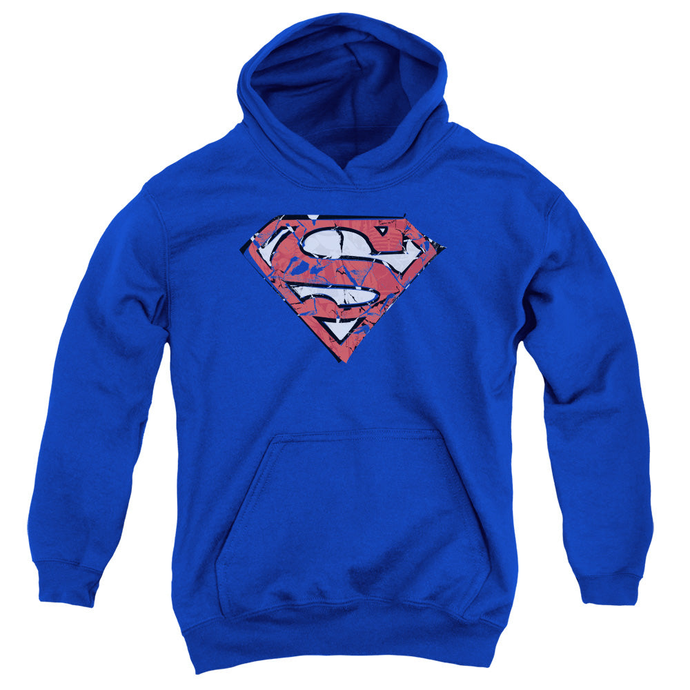 Superman Ripped And Shredded-youth Pull-over Hoodie - Royal