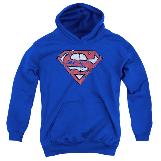 Superman Ripped And Shredded-youth Pull-over Hoodie - Royal
