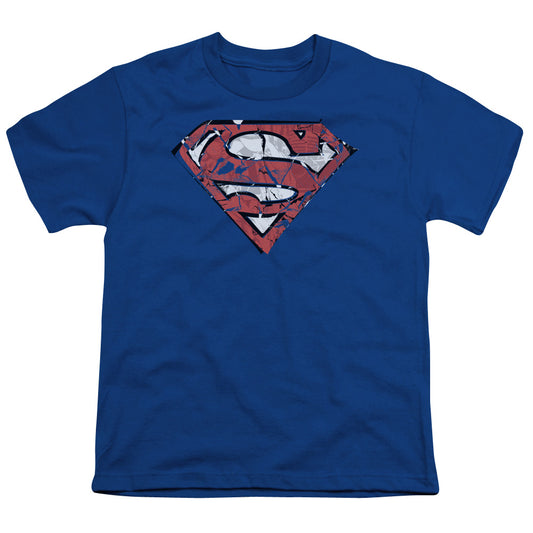 Superman - Ripped And Shredded - Short Sleeve Youth 18/1 - Royal Blue T-shirt