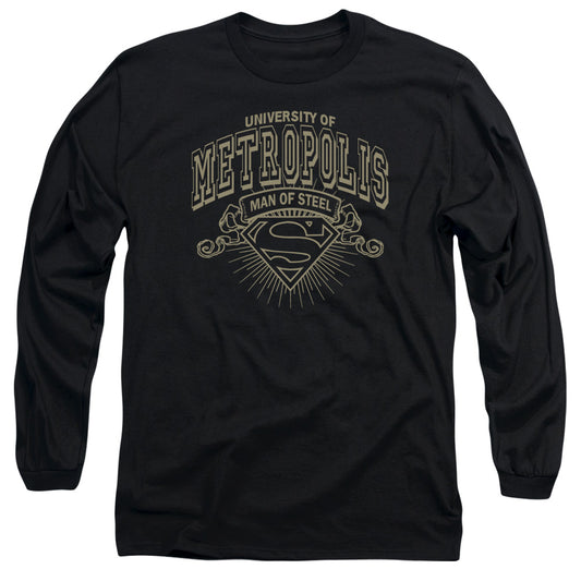 Superman - University Of Metropolis - Long Sleeve Adult 18/1 - Black T-shirt