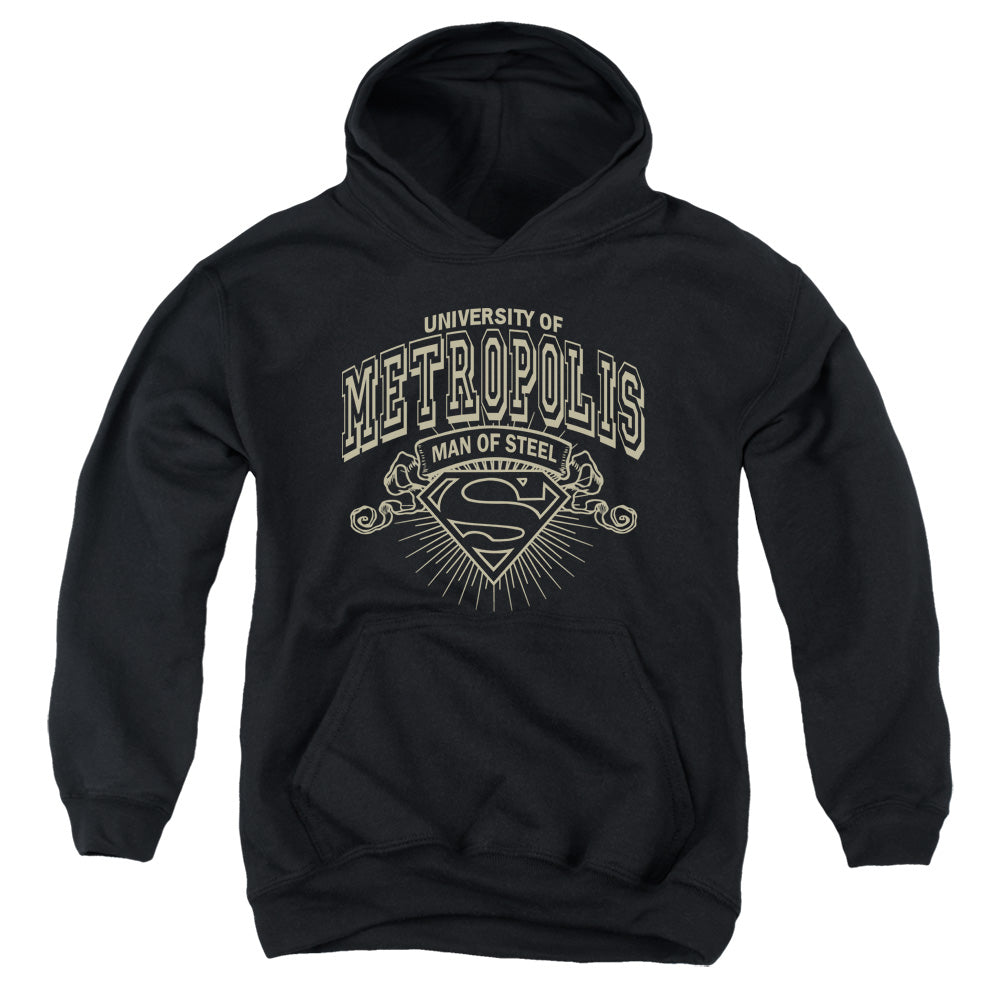 Superman University Of Metropolis-youth Pull-over Hoodie - Black