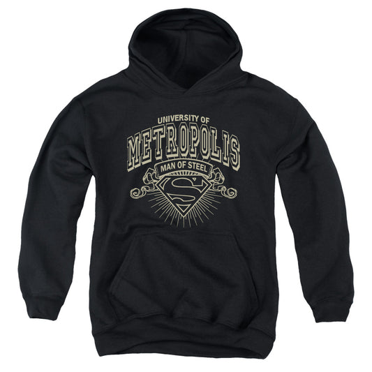 Superman University Of Metropolis-youth Pull-over Hoodie - Black