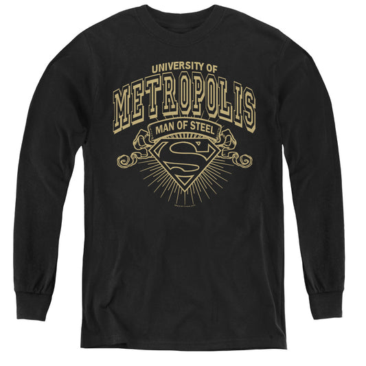 Superman - University Of Metropolis - Youth Long Sleeve Tee - Black
