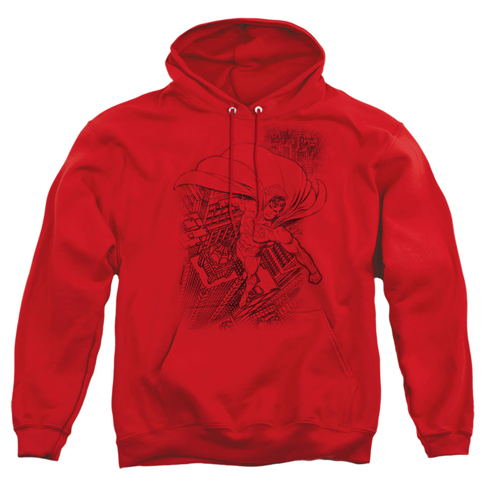 Superman - In The City - Adult Pull-over Hoodie - Red