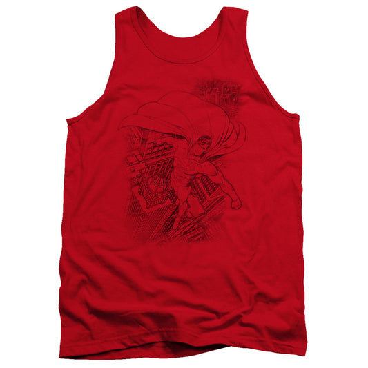 Superman - In The City - Adult Tank - Red