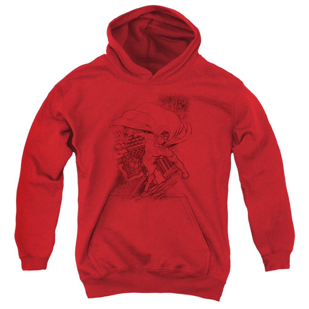 Superman - In The City - Youth Pull-over Hoodie - Red