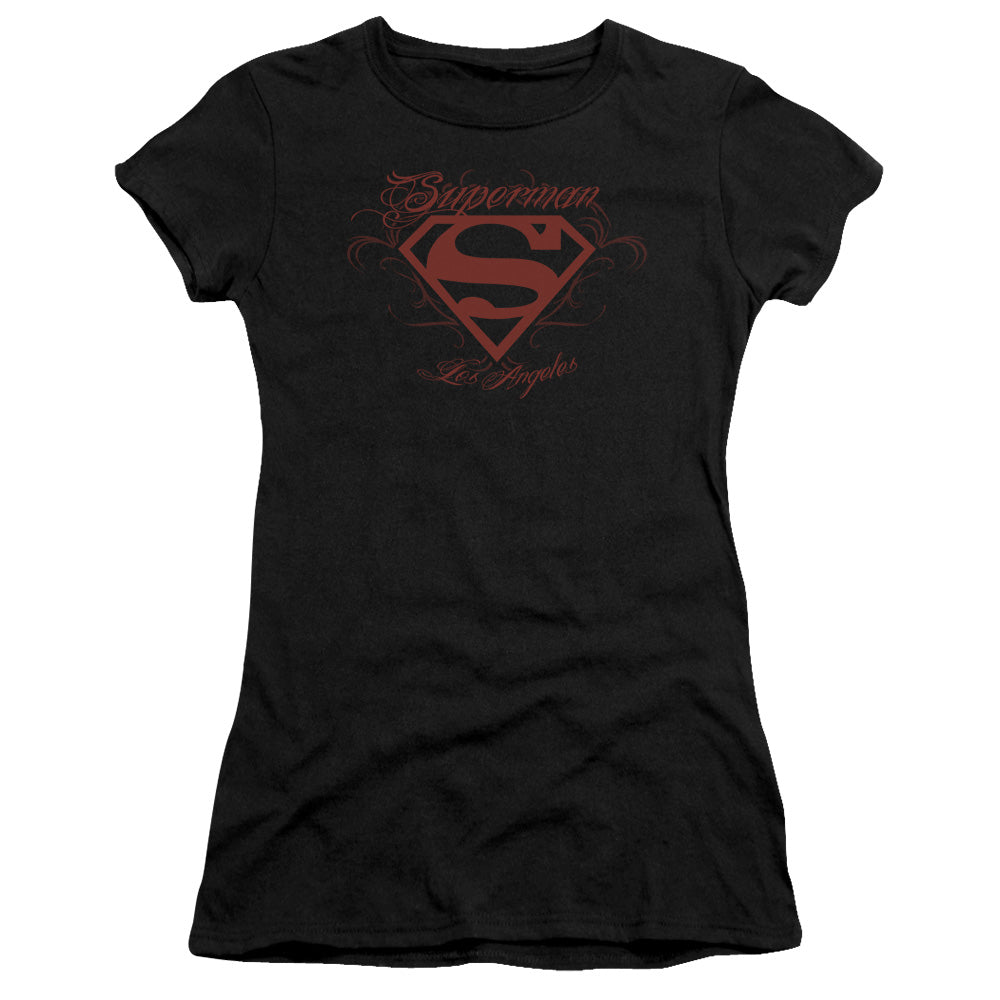 Superman - La - Short Sleeve Junior Sheer - Black T-shirt