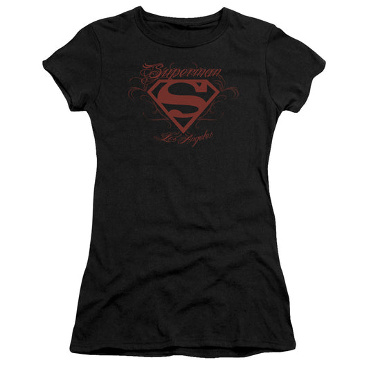 Superman - La - Short Sleeve Junior Sheer - Black T-shirt
