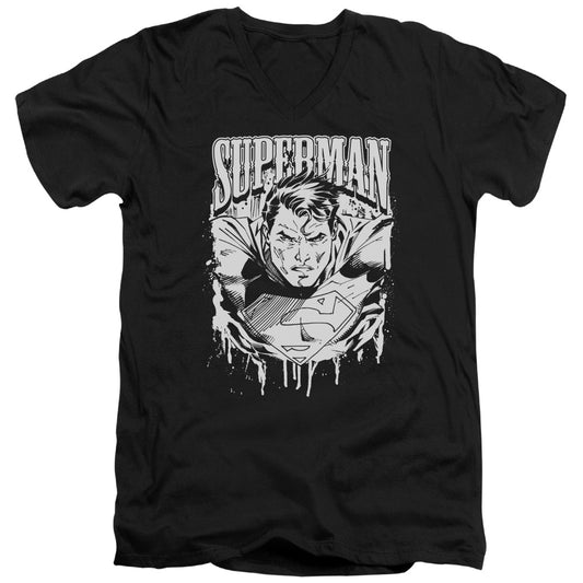 Superman - Super Metal - Short Sleeve Adult V-neck - Black T-shirt