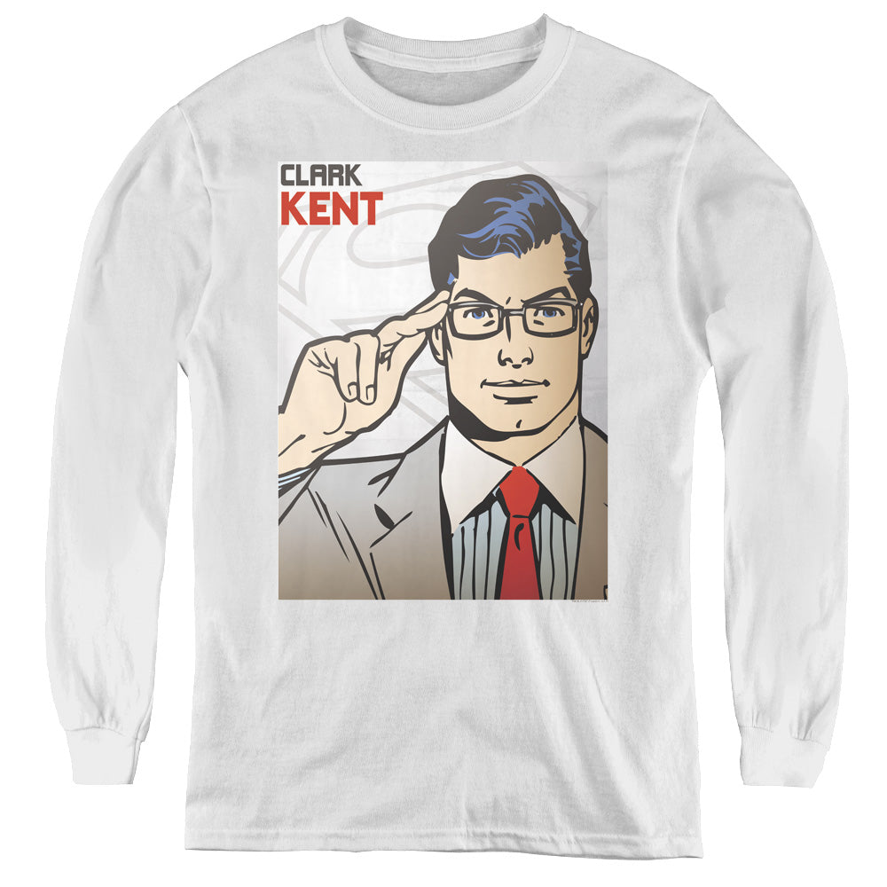 Superman(Dc) - Clark Kent Cover - Youth Long Sleeve Tee - White