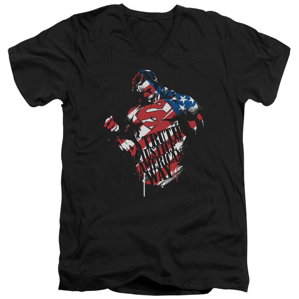Superman - The American Way - Short Sleeve Adult V-neck - Black T-shirt