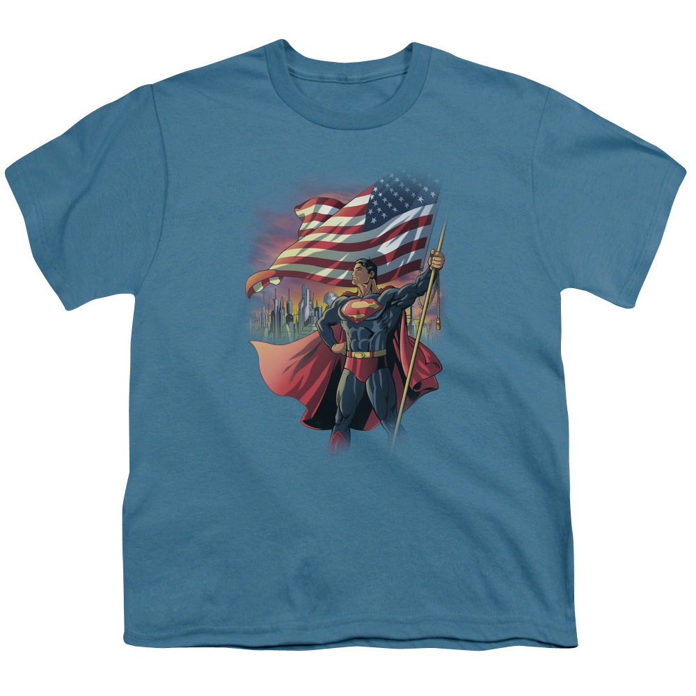 Superman - American Hero - Short Sleeve Youth 18/1 - Slate T-shirt