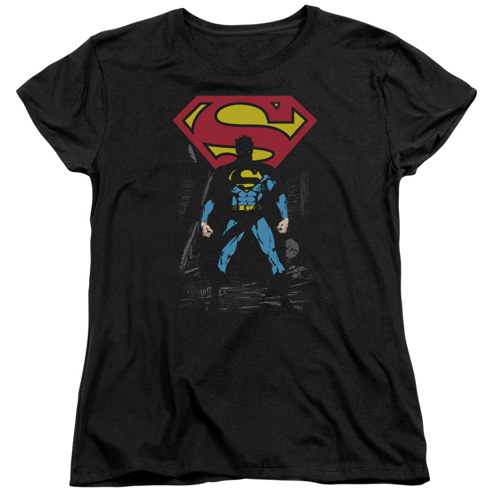 Superman - Dark Alley - Short Sleeve Womens Tee - Black T-shirt