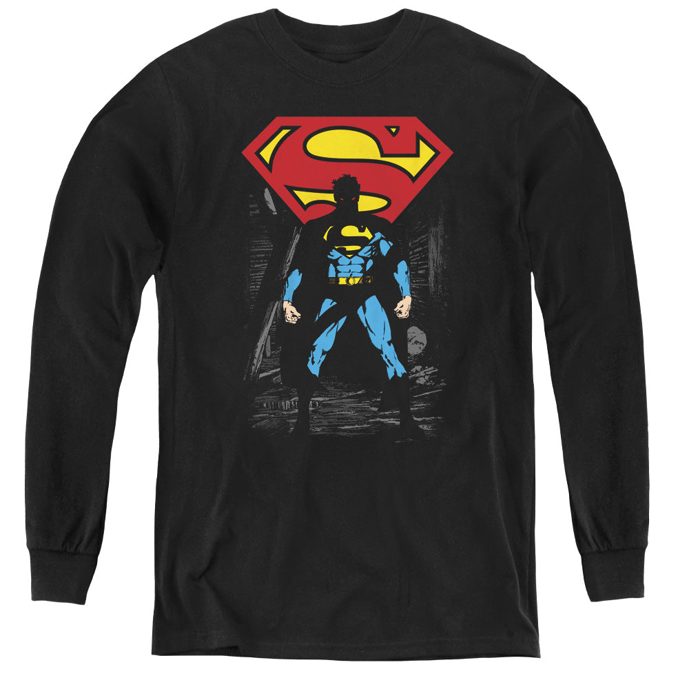 Superman - Dark Alley - Youth Long Sleeve Tee - Black