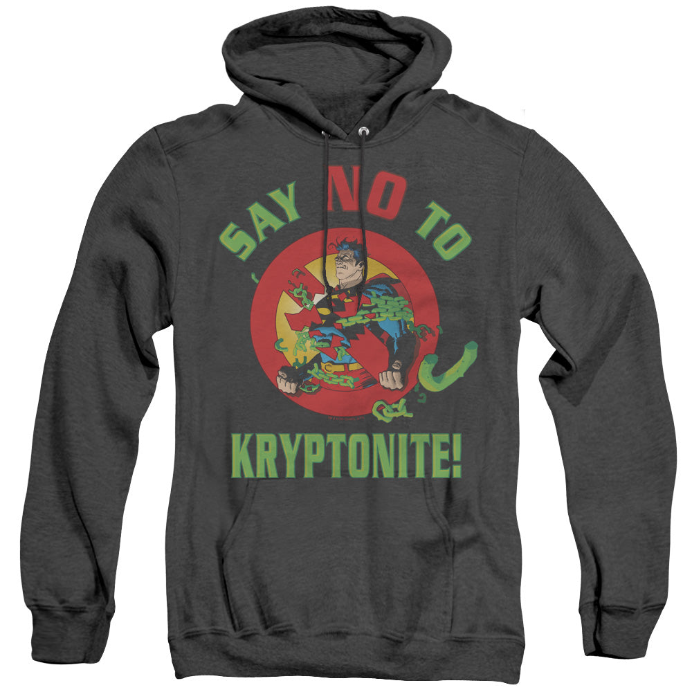 Superman - Say No To Kryptonite - Adult Heather Hoodie - Black