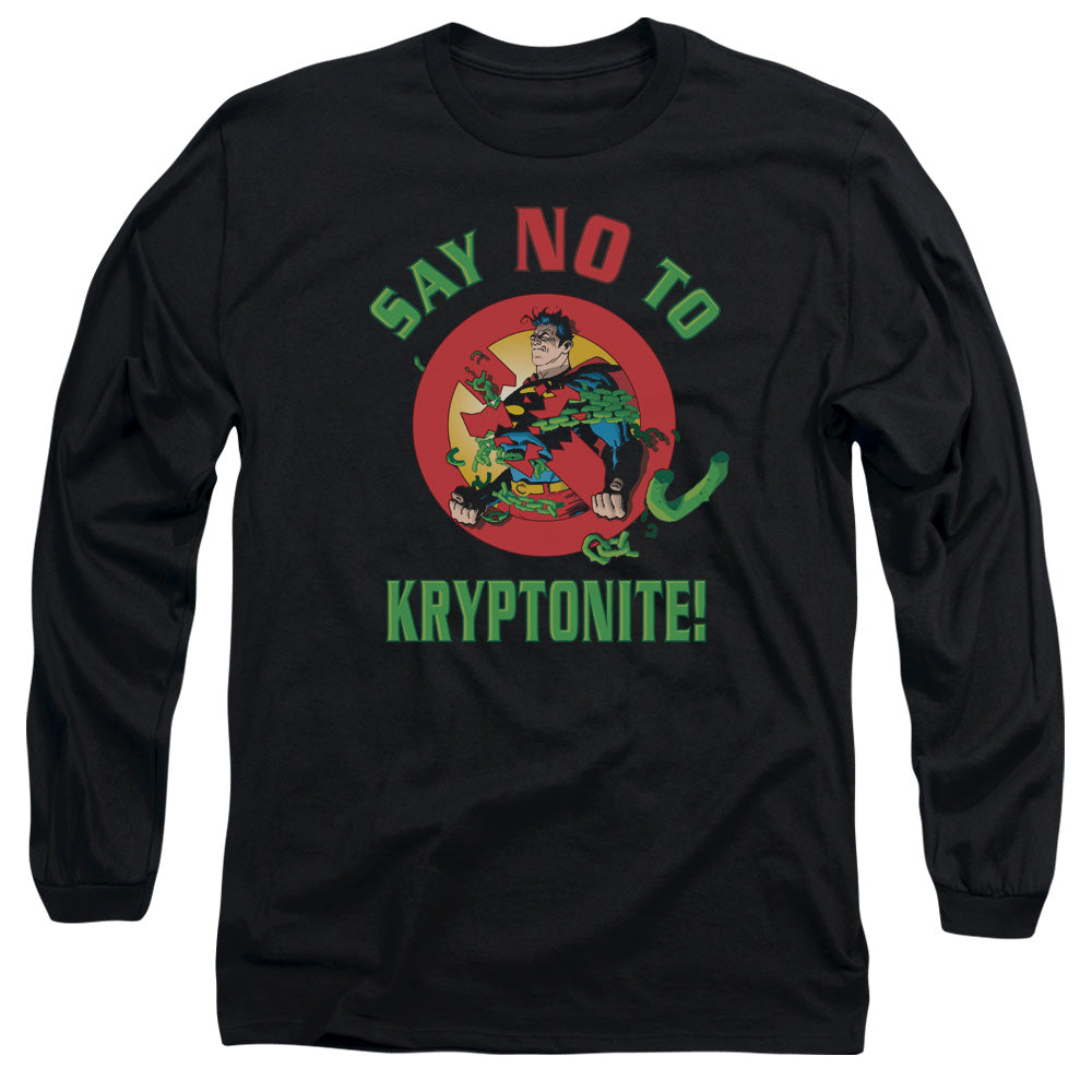 Superman - Say No To Kryptonite - Long Sleeve Adult 18/1 - Black T-shirt