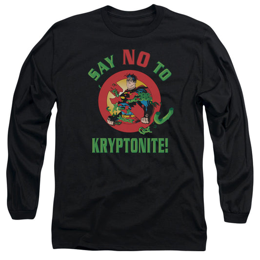 Superman - Say No To Kryptonite - Long Sleeve Adult 18/1 - Black T-shirt