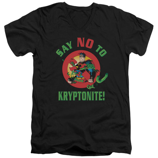 Superman - Say No To Kryptonite - Short Sleeve Adult V-neck - Black T-shirt