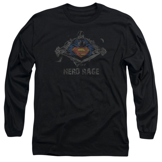 Superman - Nerd Rage - Long Sleeve Adult 18/1 - Black T-shirt