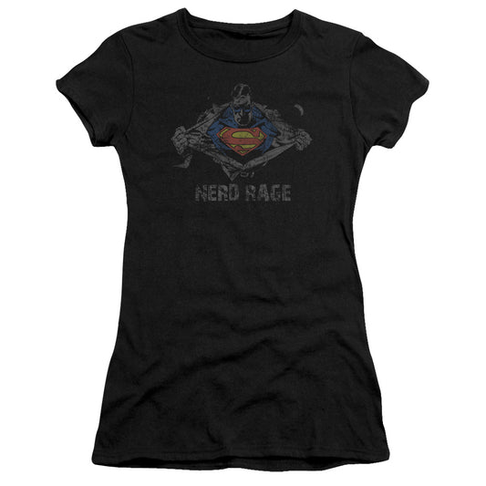Superman - Nerd Rage - Short Sleeve Junior Sheer - Black T-shirt