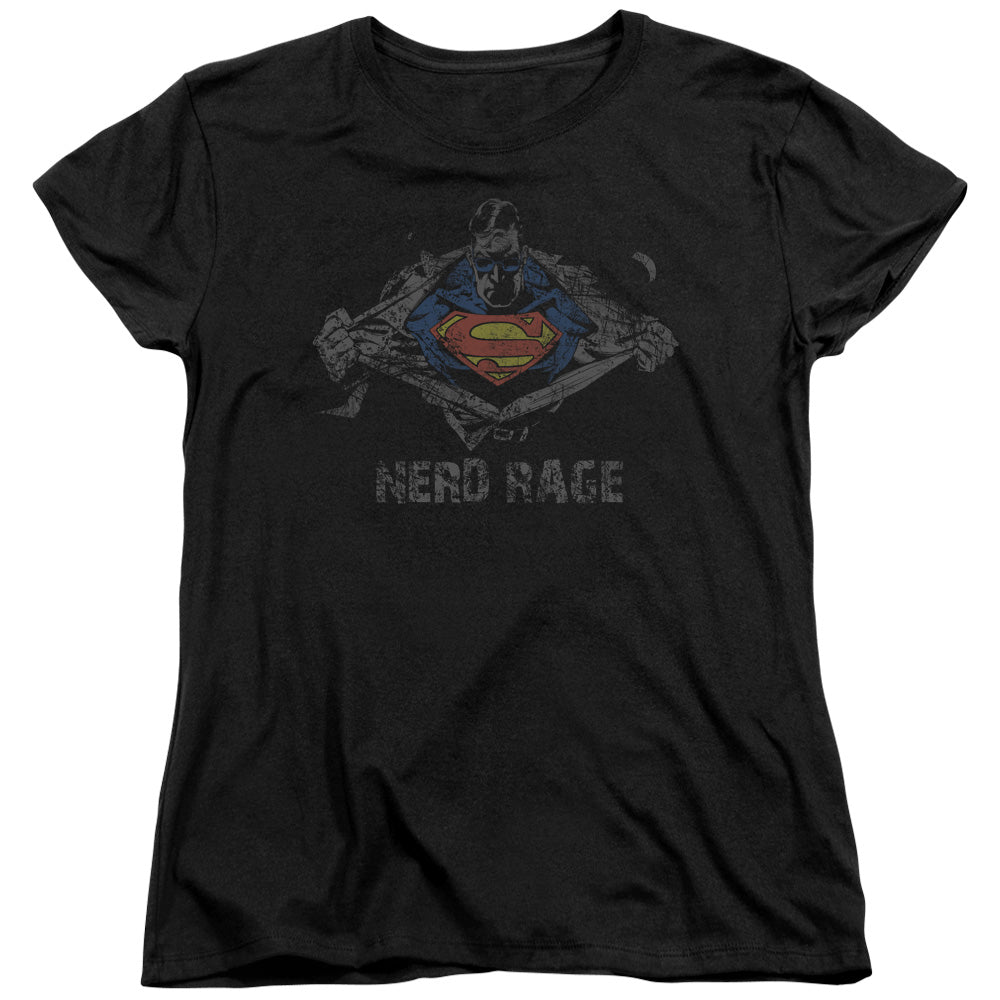 Superman - Nerd Rage - Short Sleeve Womens Tee - Black T-shirt