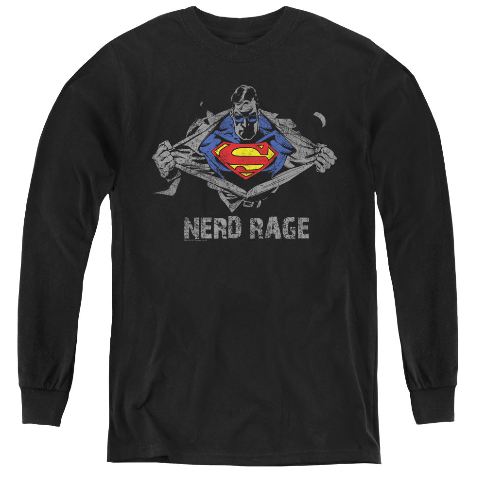 Superman - Nerd Rage - Youth Long Sleeve Tee - Black