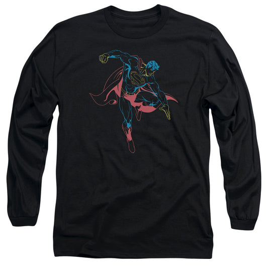 Superman - Neon Superman - Long Sleeve Adult 18/1 - Black T-shirt