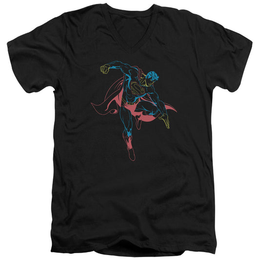 Superman - Neon Superman - Short Sleeve Adult V-neck - Black T-shirt