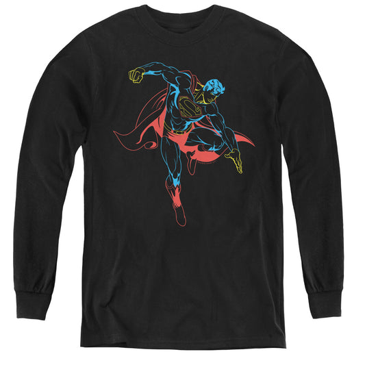Superman - Neon Superman - Youth Long Sleeve Tee - Black