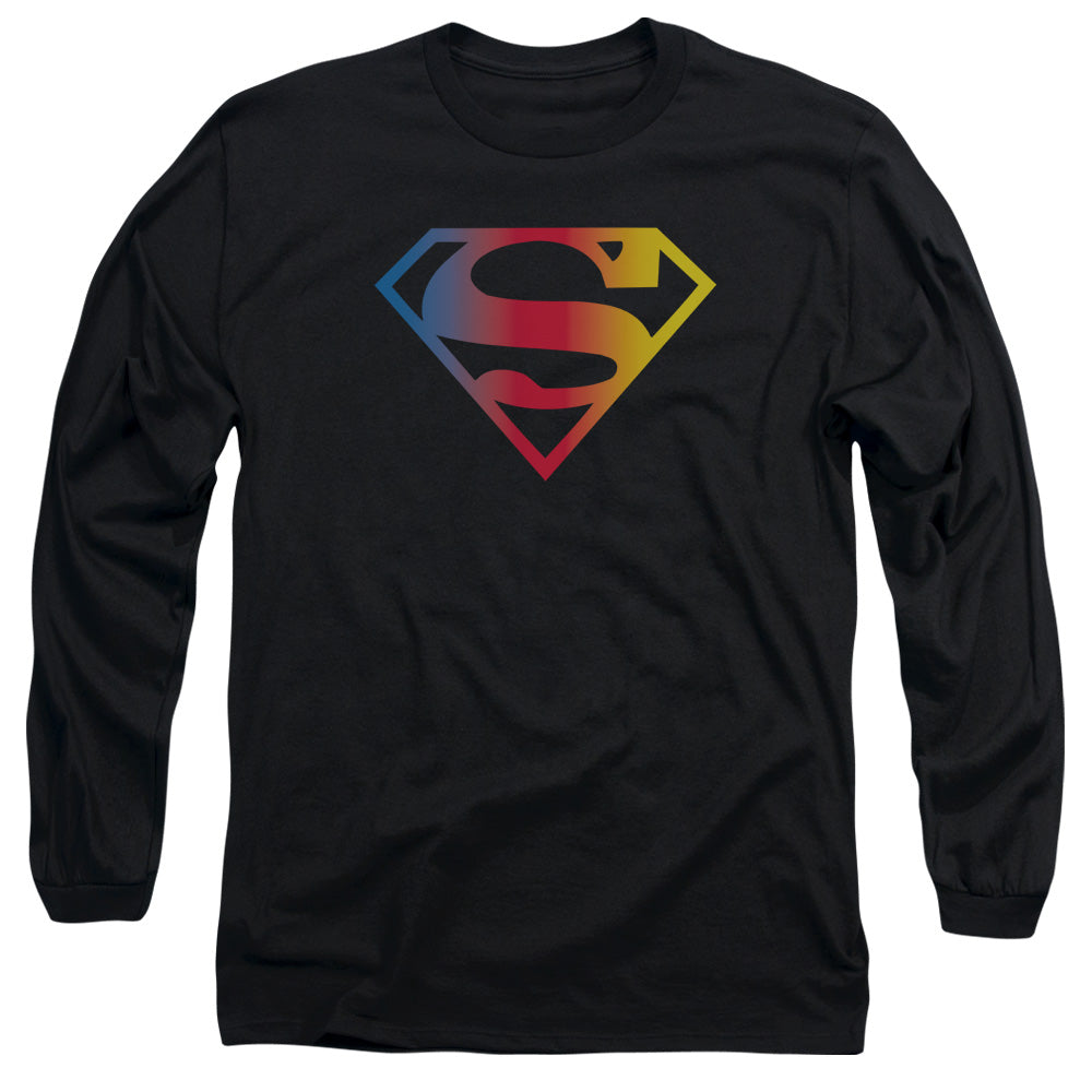 Superman - Gradient Superman Logo - Long Sleeve Adult 18/1 - Black T-shirt